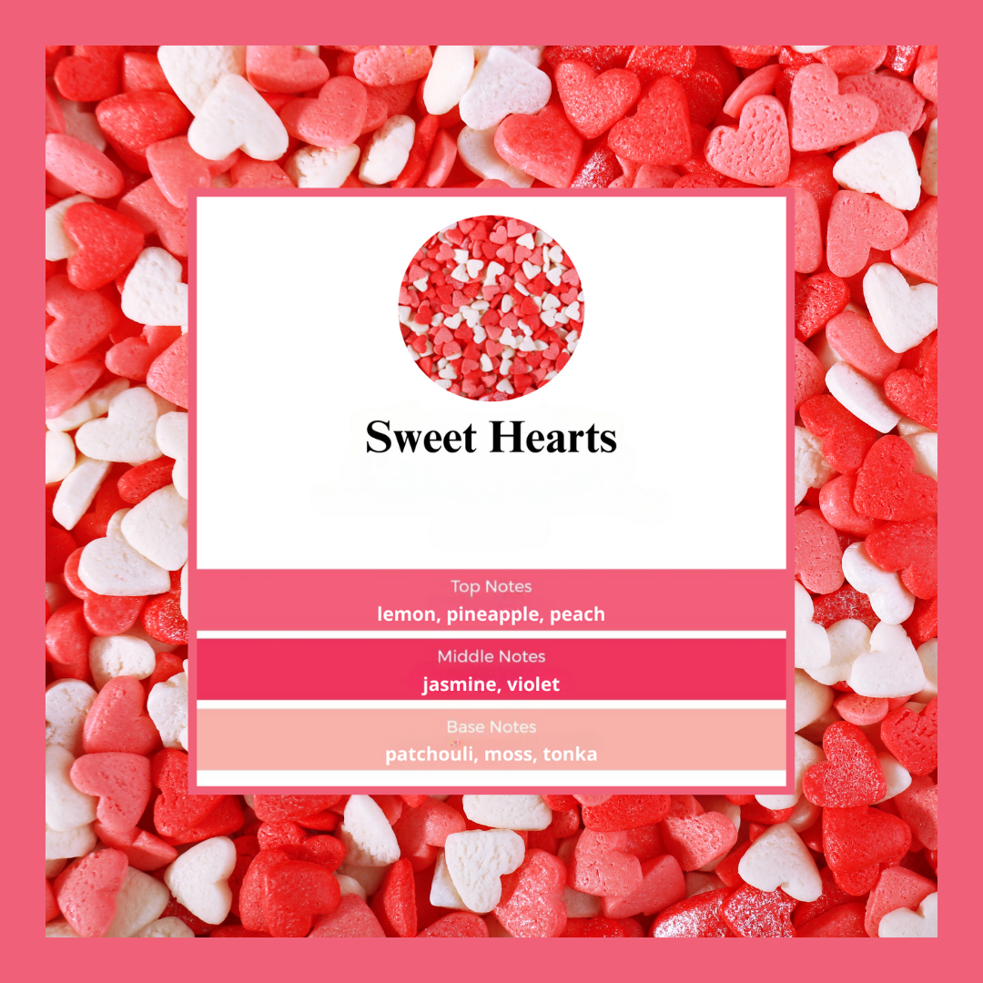 Sweet Hearts waxmelts – citroen, ananas, perzik, jasmijn, viooltjes & tonka – www.degeurboetiek.com