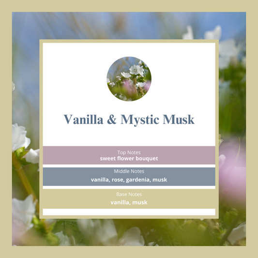 Vanilla & Mystic Musk waxmelts – vanille, muskus, roos, gardenia & zoete bloemen – www.degeurboetiek.com