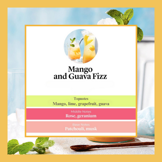 Mango Guava Fizz waxmelts – mango, limoen, grapefruit, guave, roos & musk – www.degeurboetiek.com