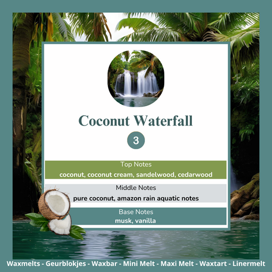 Coconut Waterfall waxmelts – kokosmelk, kokosnoot, aquatische noten & vanille – www.degeurboetiek.com