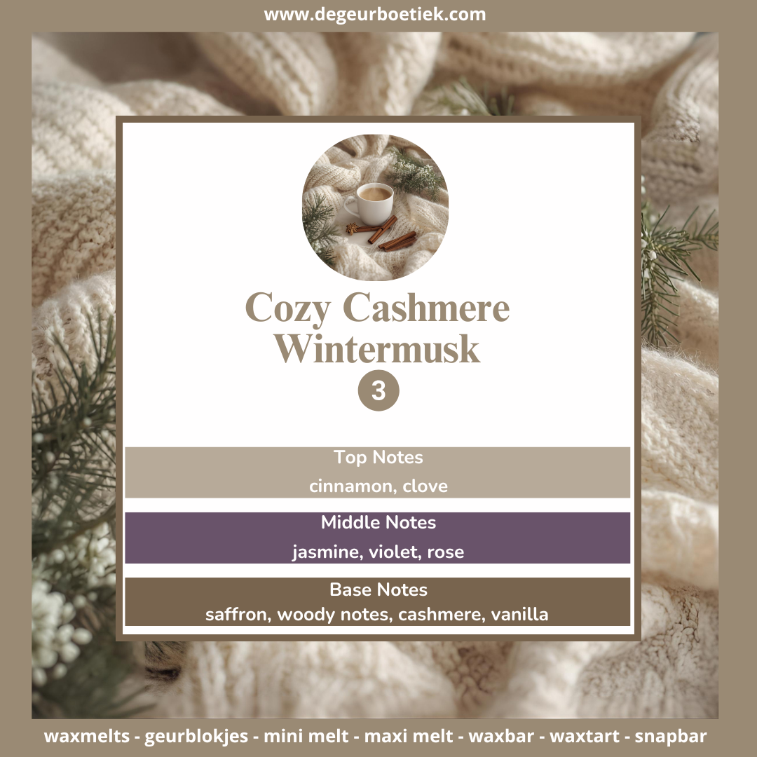 Waxmelts Cozy Cashmere Wintermusk – cashmere, musk en houtnoten geurblokjes www.degeurboetiek.com