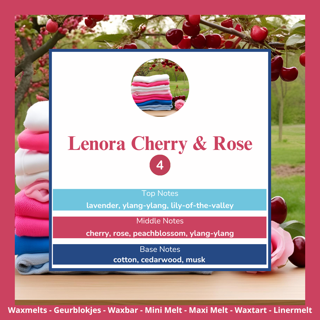 Lenora Cherry & Rose waxmelts – lavendel, kers, roos, katoen & cederhout – www.degeurboetiek.com