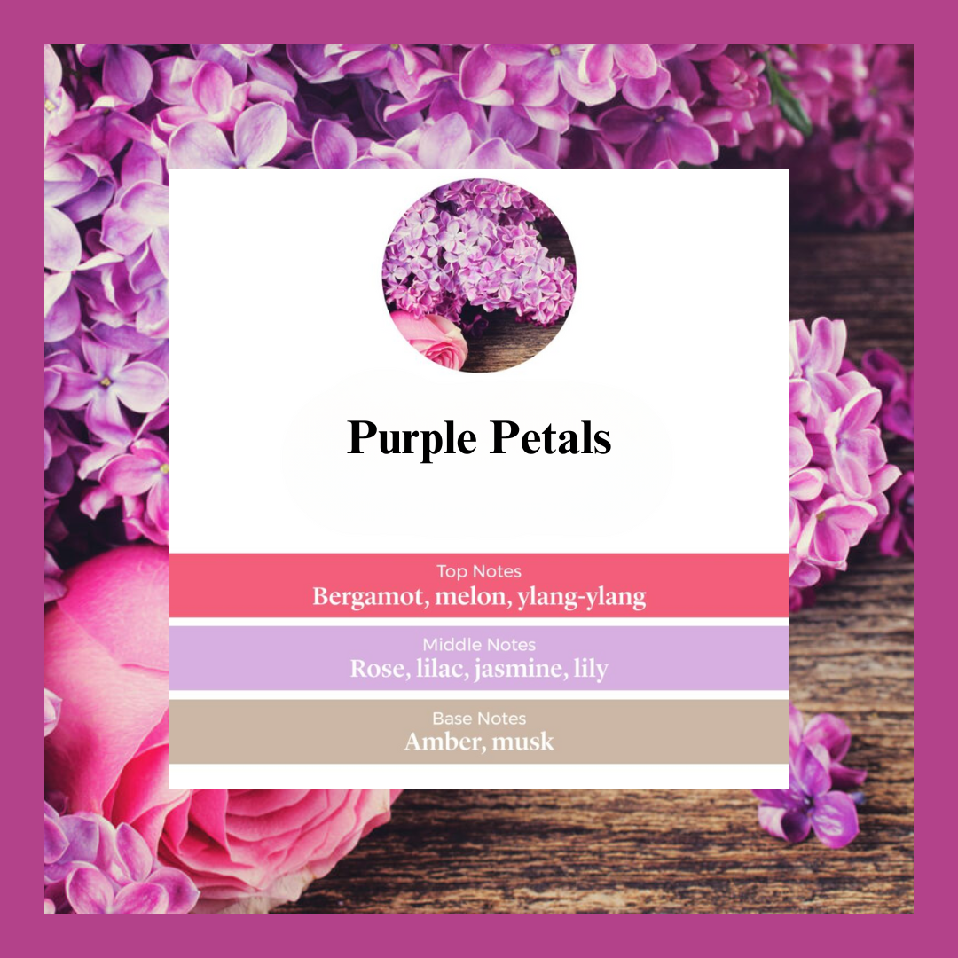 Purple Petals waxmelts – bergamot, ylang-ylang, roos, sering, jasmijn, lelie, meloen & amber – www.degeurboetiek.com