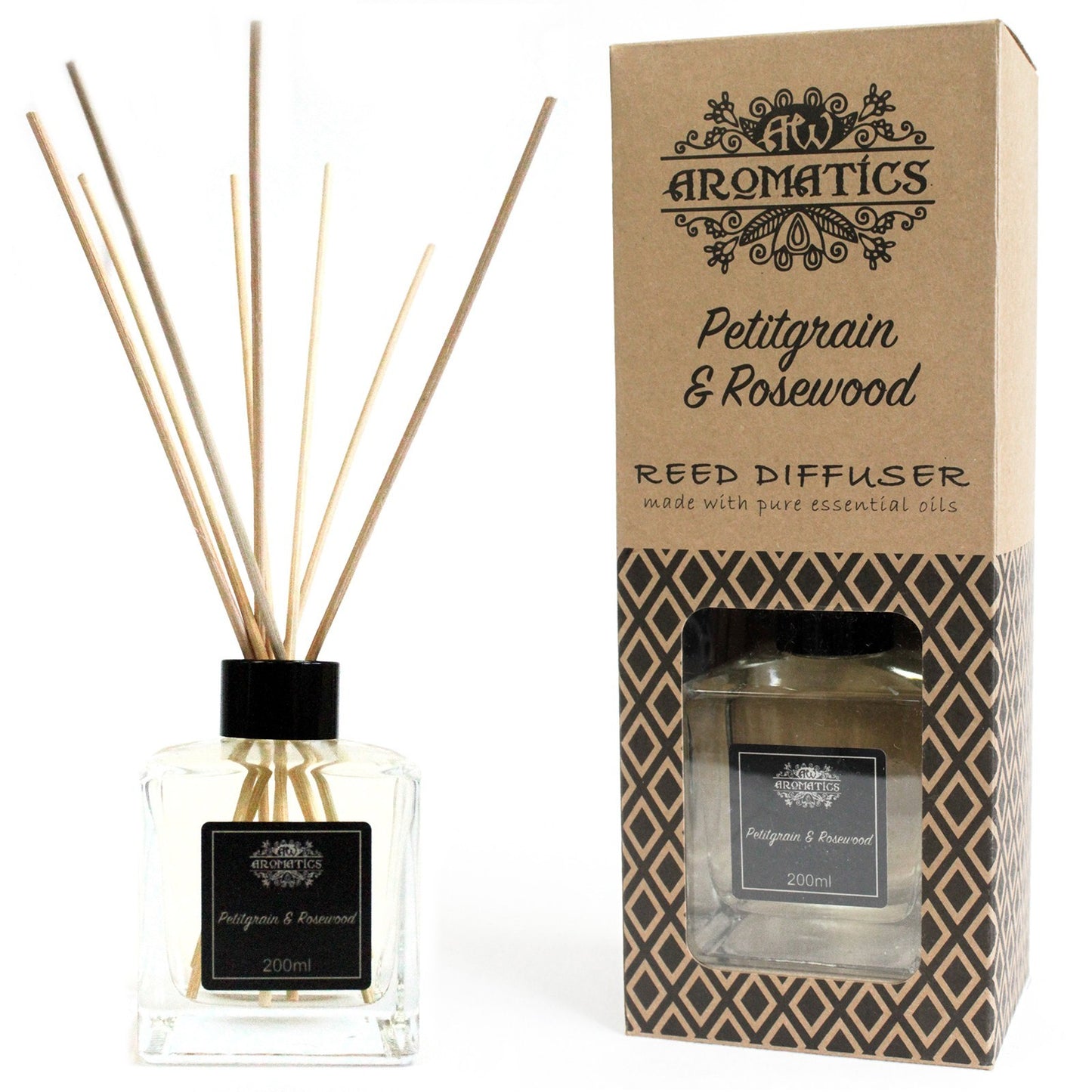 Reed diffuser met pure essentiële geurolie - Petitgrain & Rosewood